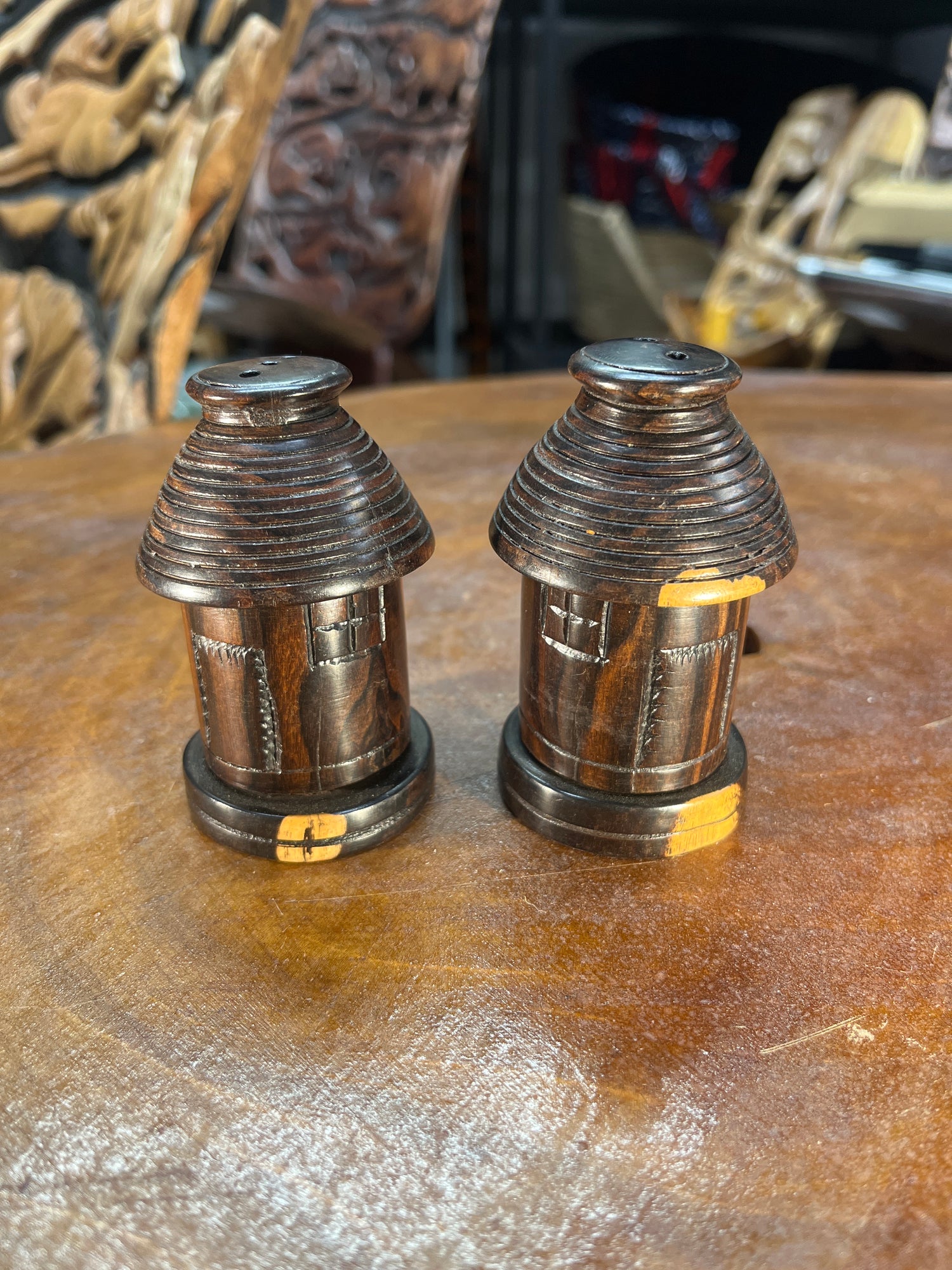 Ebony Hut Design Unique Salt and Pepper Shakers