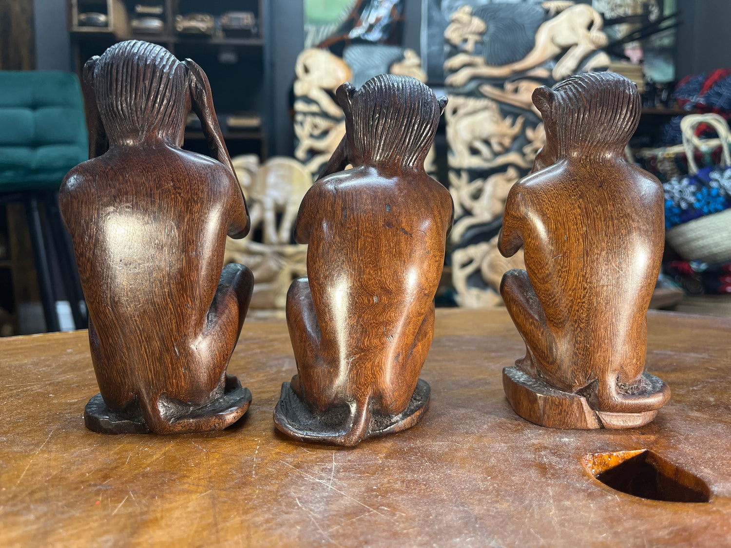 Hear No Evil, See No Evil, Speak No Evil - Hand Carved Wooden 3 Wise Monkeys