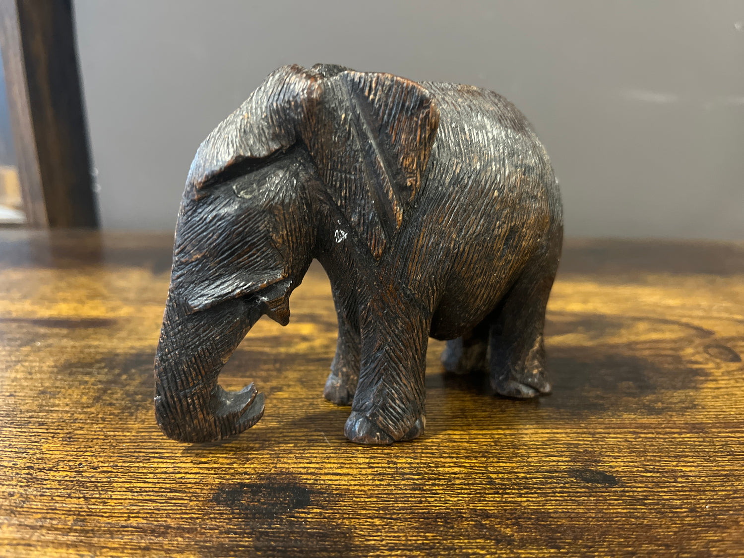 Small Textured Ebony Wooden Elephant