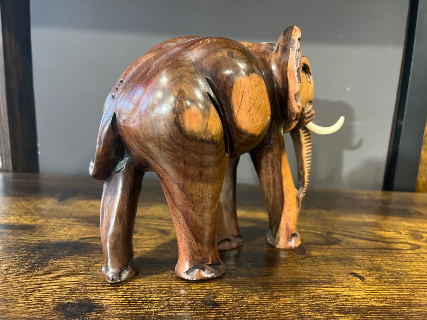 Mahogany Standing Elephant with Tusks