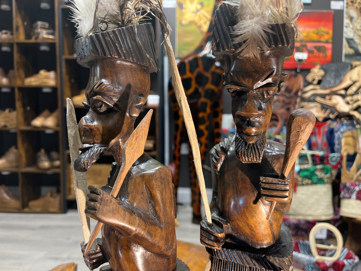 Pair of African Tribal Warriors Hand Carved in Wood