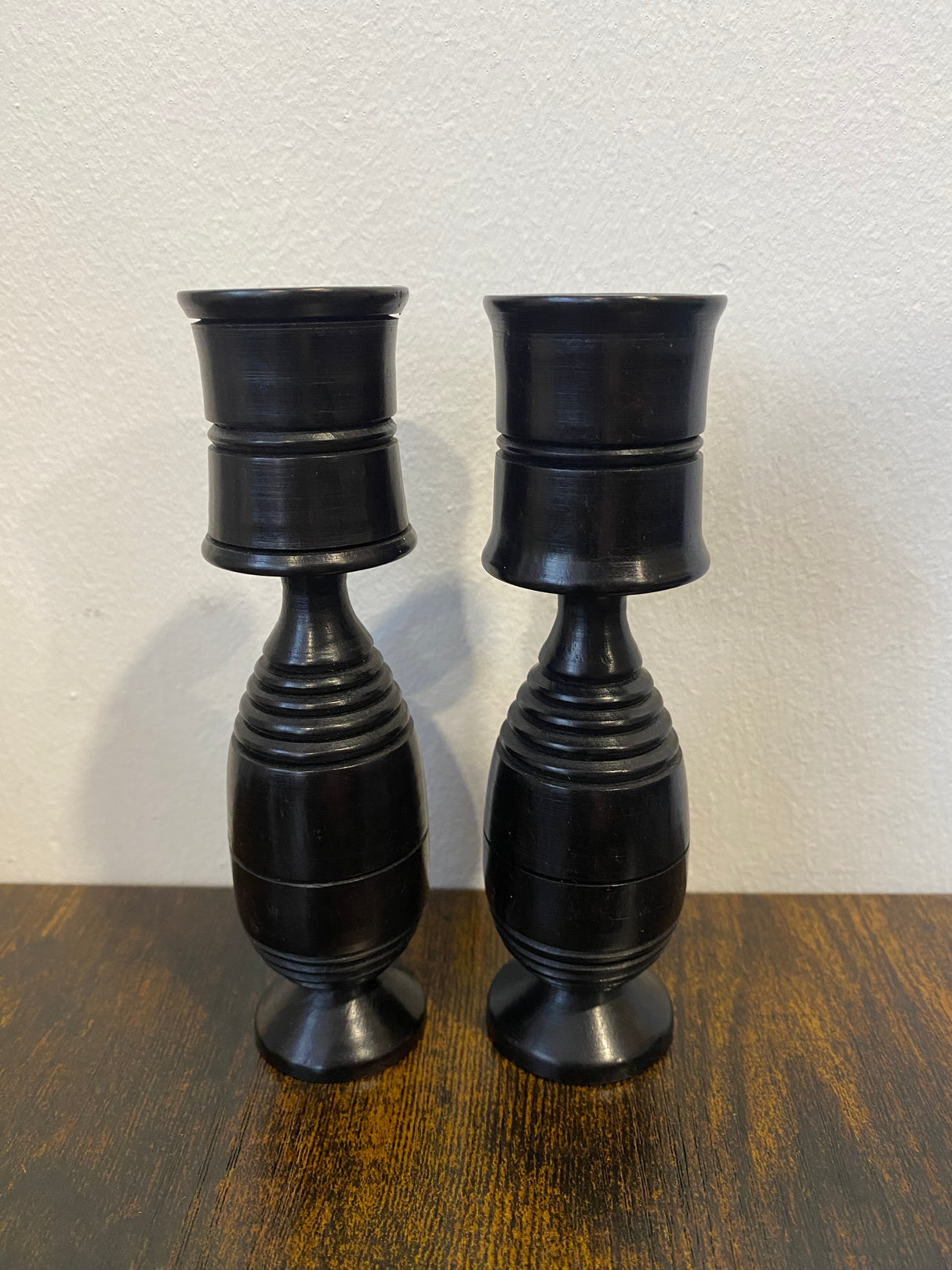 Pair of Handmade Ebony Candle Holders