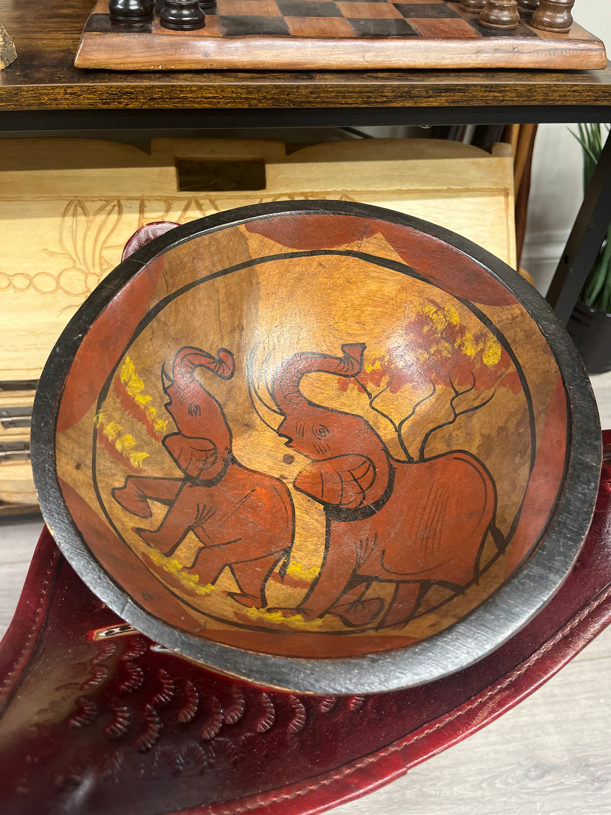 Hand carved Large Wooden Bowl Elephant Design