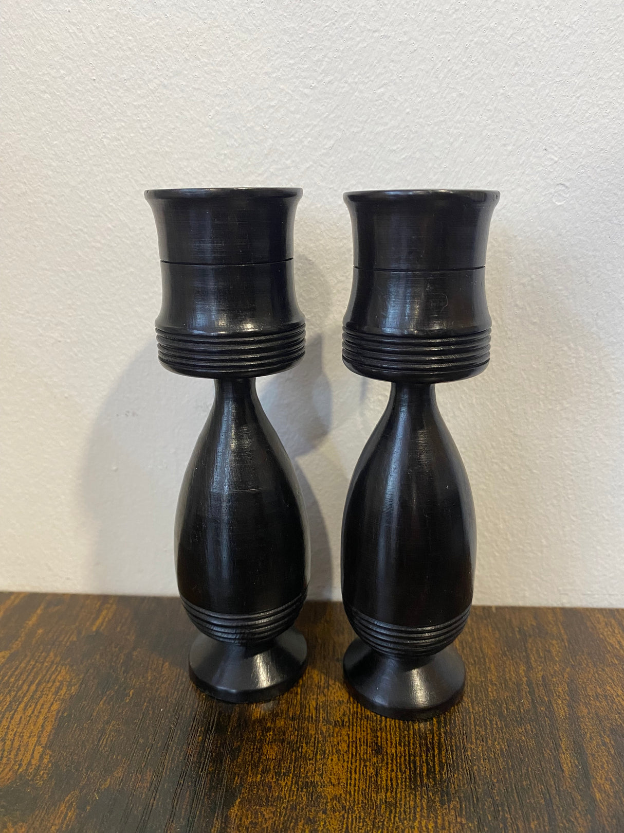 Pair of Handmade Ebony Candle Holders
