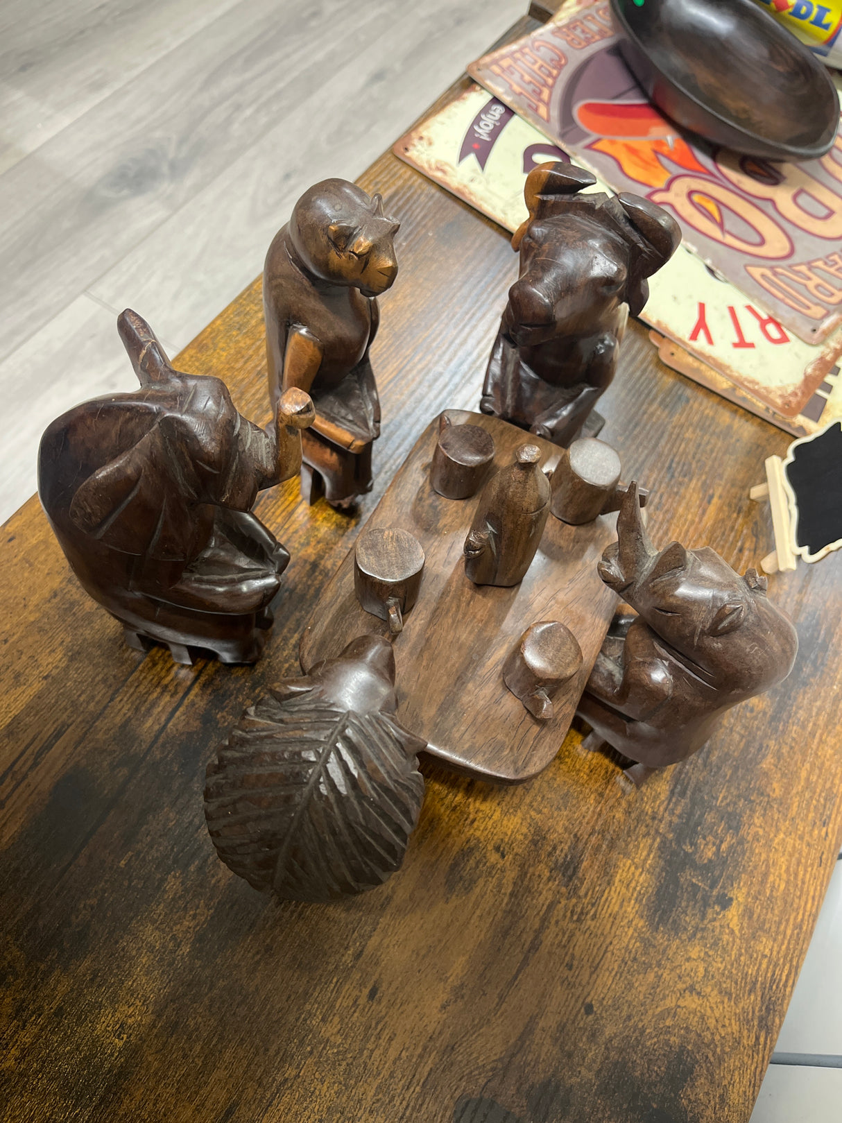 ‘Animal Party’ Carved Wooden Display Piece