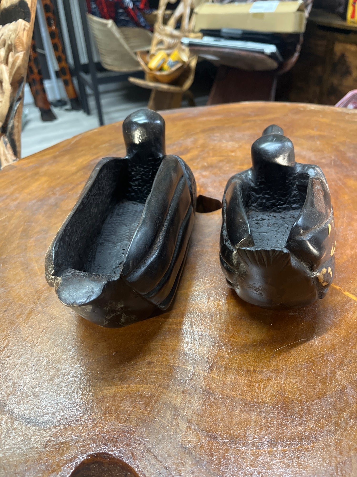 Handmade Ebony Pair of Ducks Decorative and Useful Storage Ornament