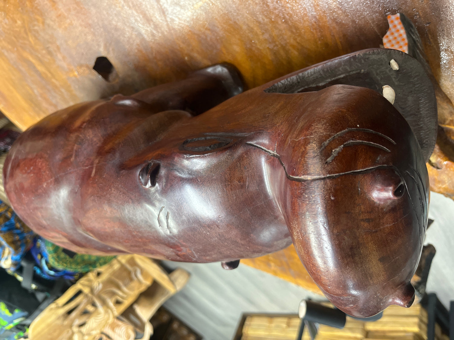 Big Reddish Colour Hand Carved Wooden Hippo - Mouth Open With Teeth (Heavy Piece)