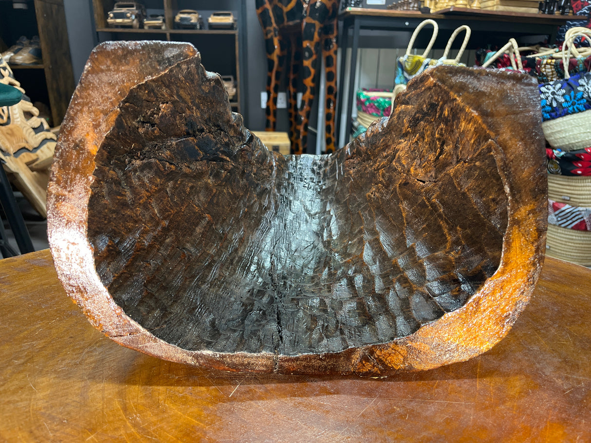 Reclaimed Stunning and Unique Lake Malawi Canoe End Display Dish - Polished and Hand Made