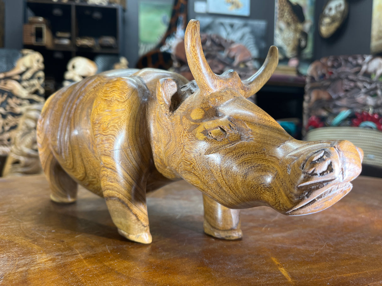 Hand Carved Wooden Beautifully Grained Heifer Cow With Horns