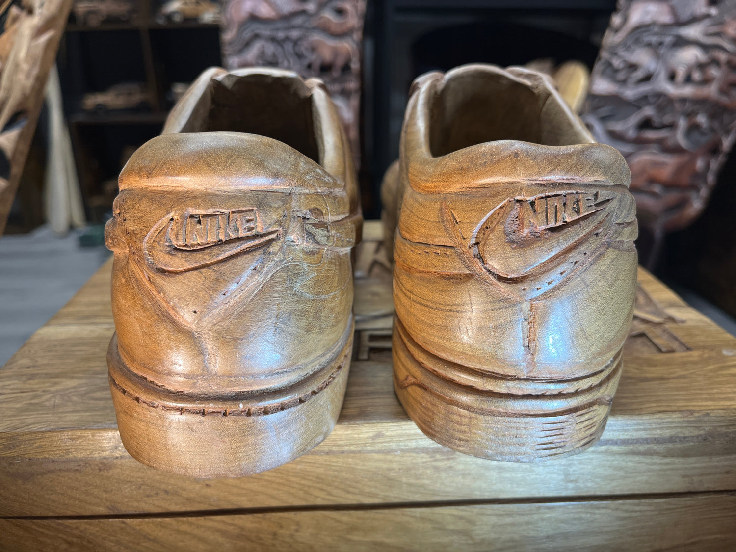 Pair of Nike Air Force One Low with Wooden Box V1.1 Hand Carved Mahogany Display Piece