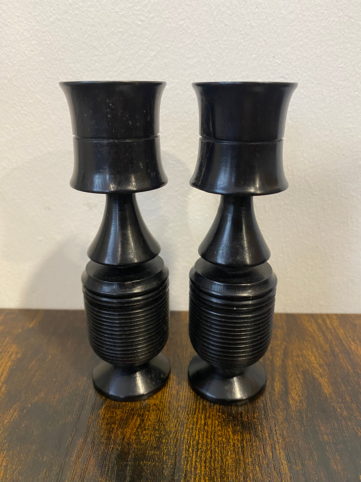 Pair of Handmade Ebony Candle Holders