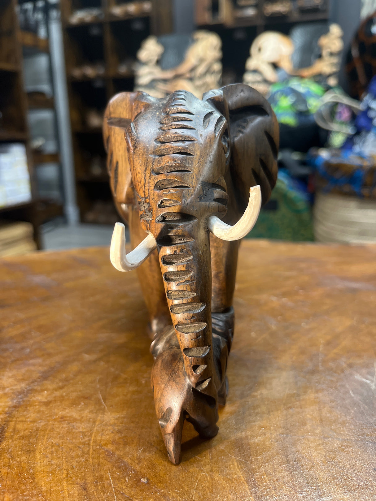 Hand Carved Wooden Elephant - Mother and Baby Malawi (Medium)