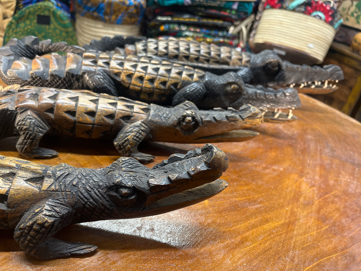 Hand Carved Intricate Wooden Crocodile Malawi