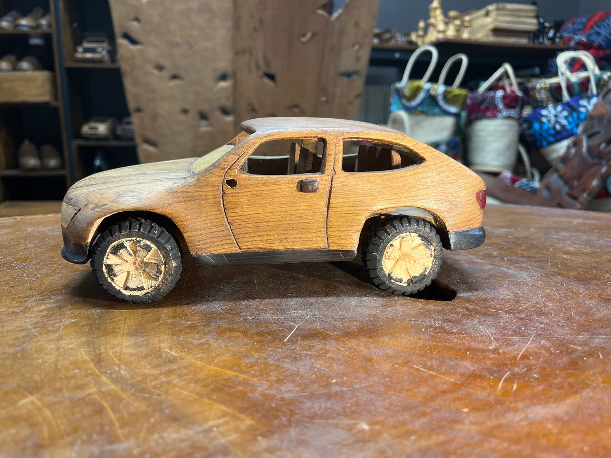 Hand Carved Truck & Trailer Wooden Model With A Car