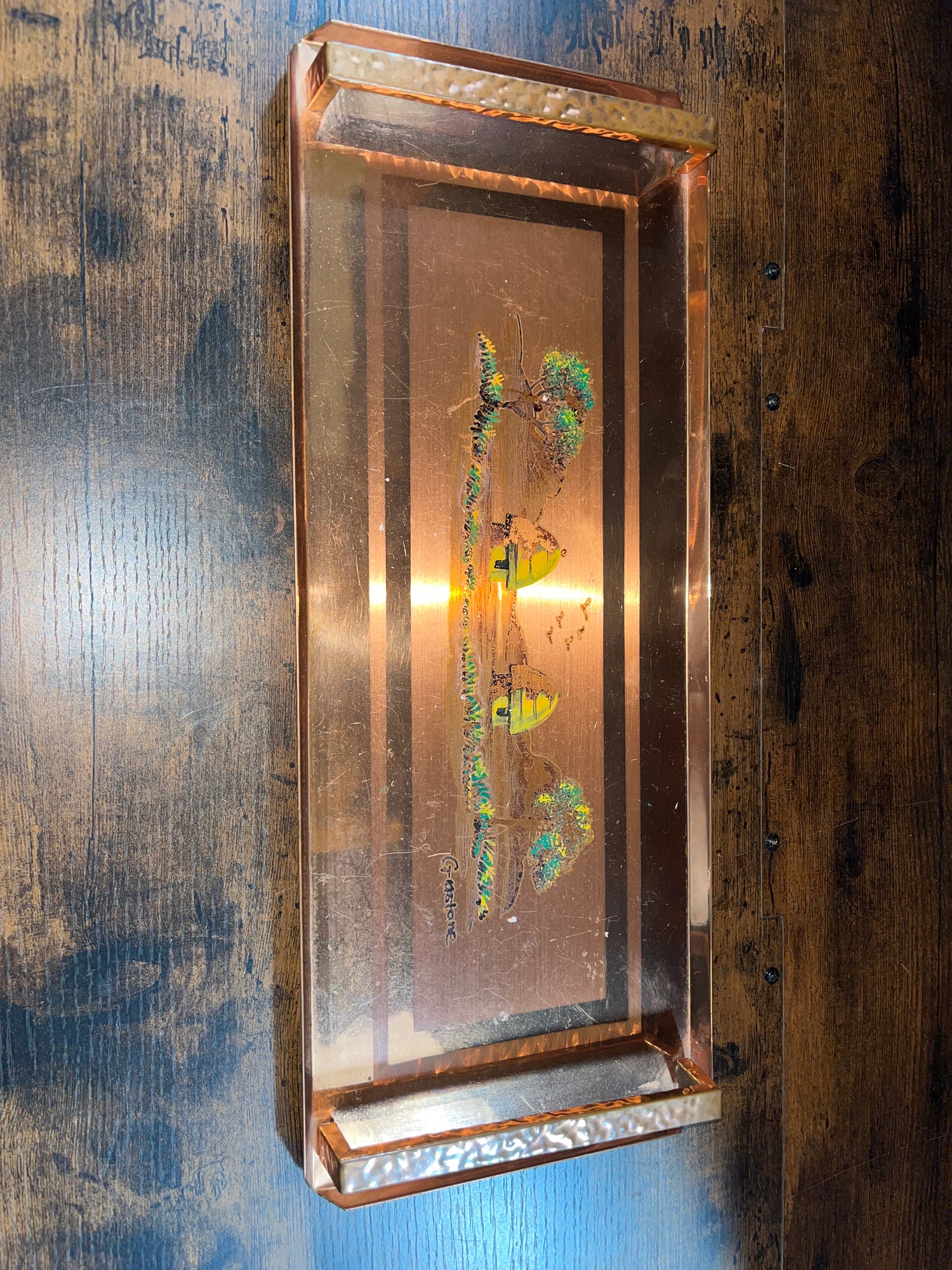 Gastone African Village Scene Copper Tray
