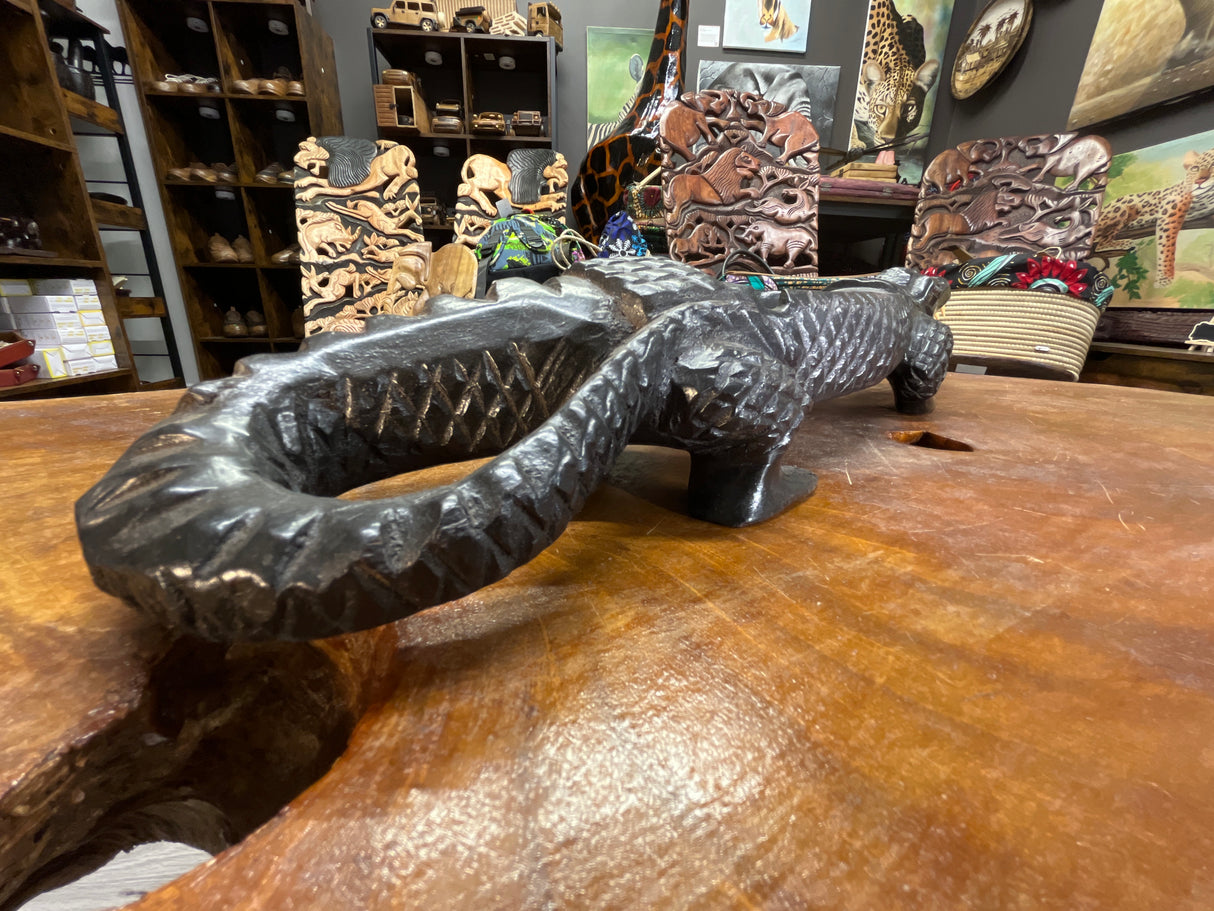 Hand Carved Stunning Ebony Crocodile With Coin / Jewellery Dish