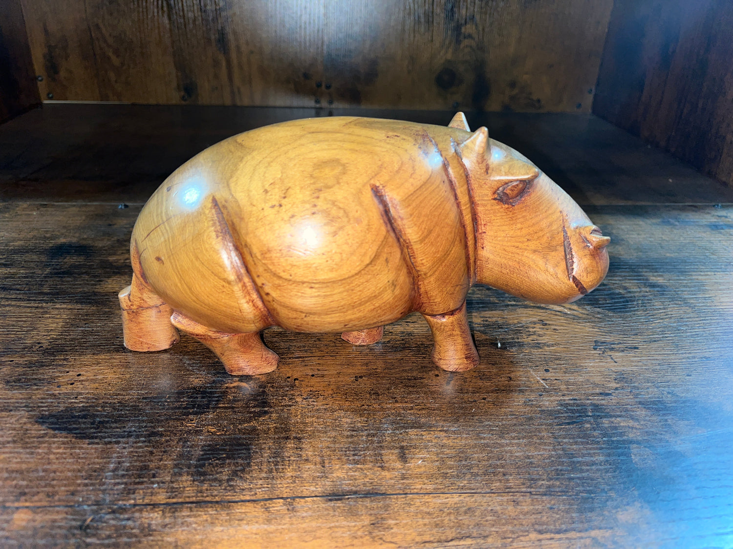 Mahogany Hand Carved Hippo
