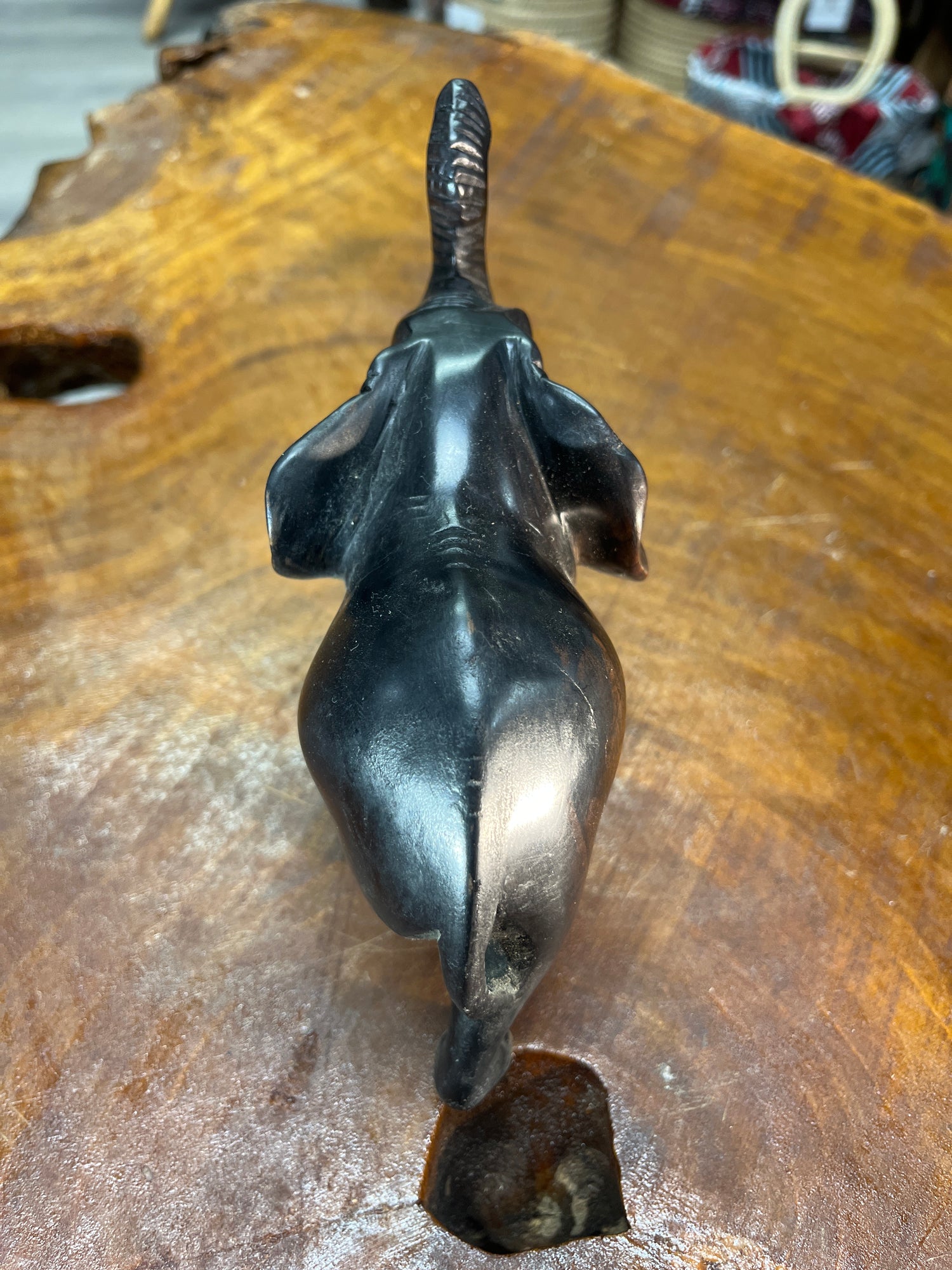 Hand Carved Ebony Elephant Striking Pose
