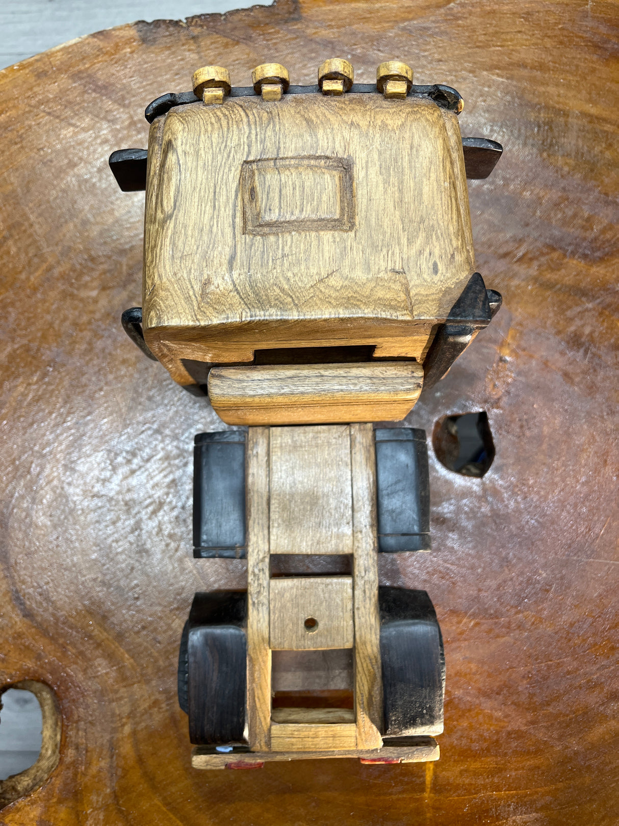 Hand Carved Wooden Truck, Trailer and Container Combination
