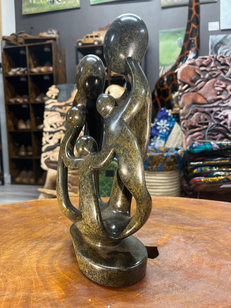 Hand Carved Stunning Green Stone Abstract Sculpture - Parents and Three Children