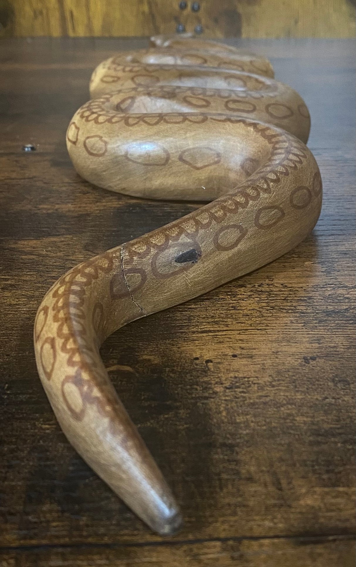 Painted Hand Carved Mahogany Snake