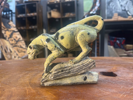 Stone Panther on a Log Handmade In Malawi
