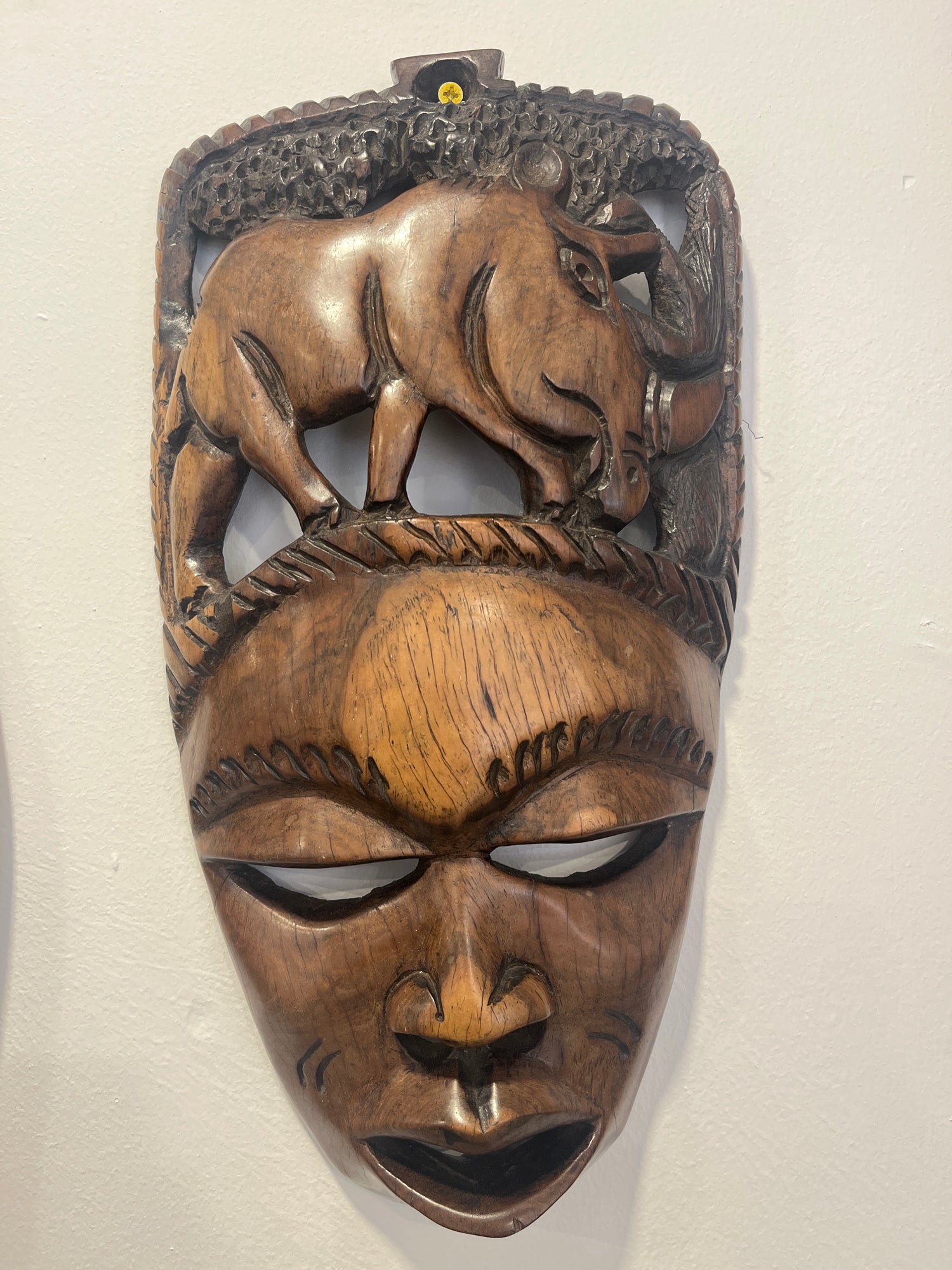Hand Carved Tribal Mask Rhino Crown