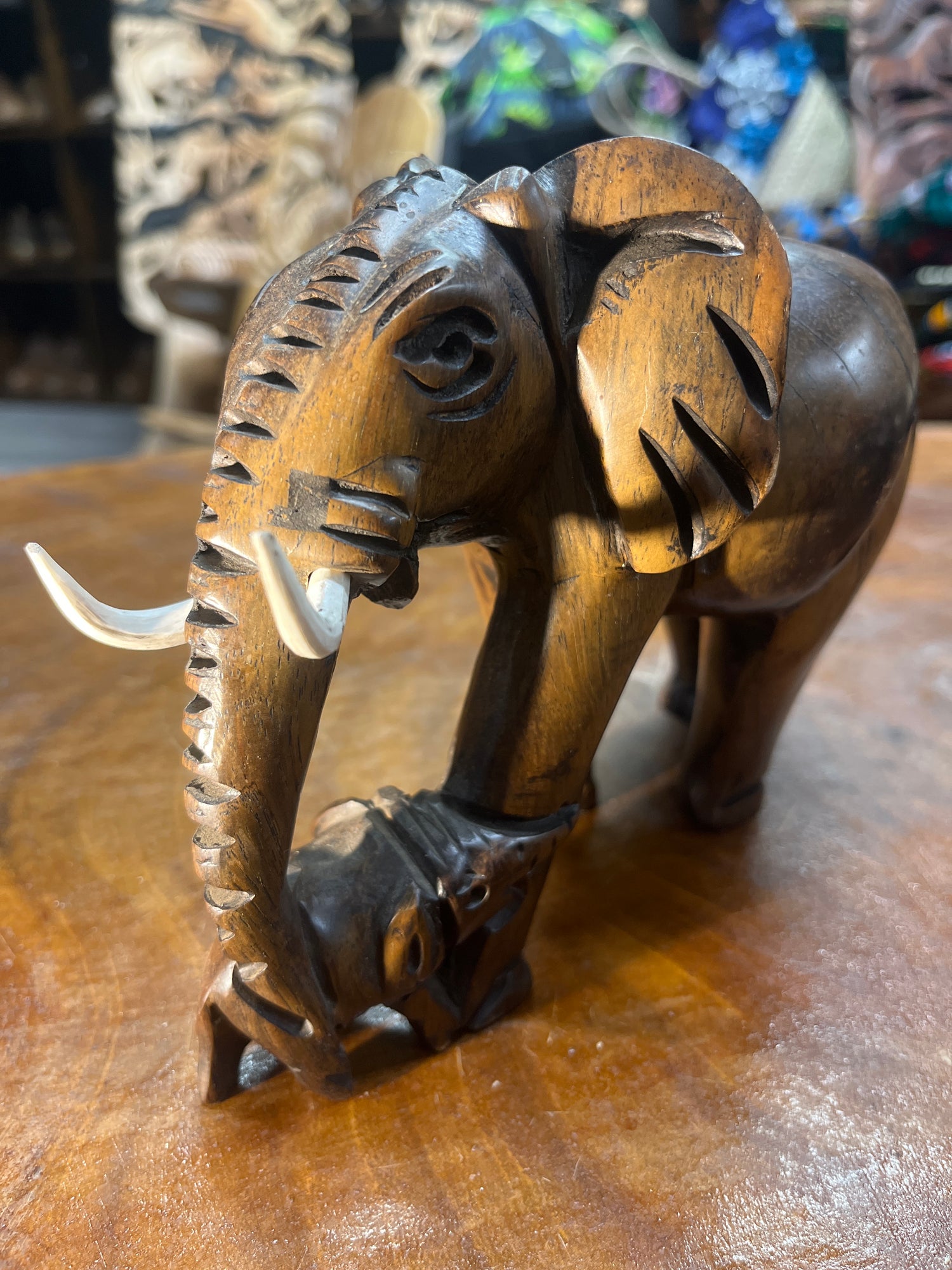 Hand Carved Wooden Elephant - Mother and Baby Malawi (Medium)