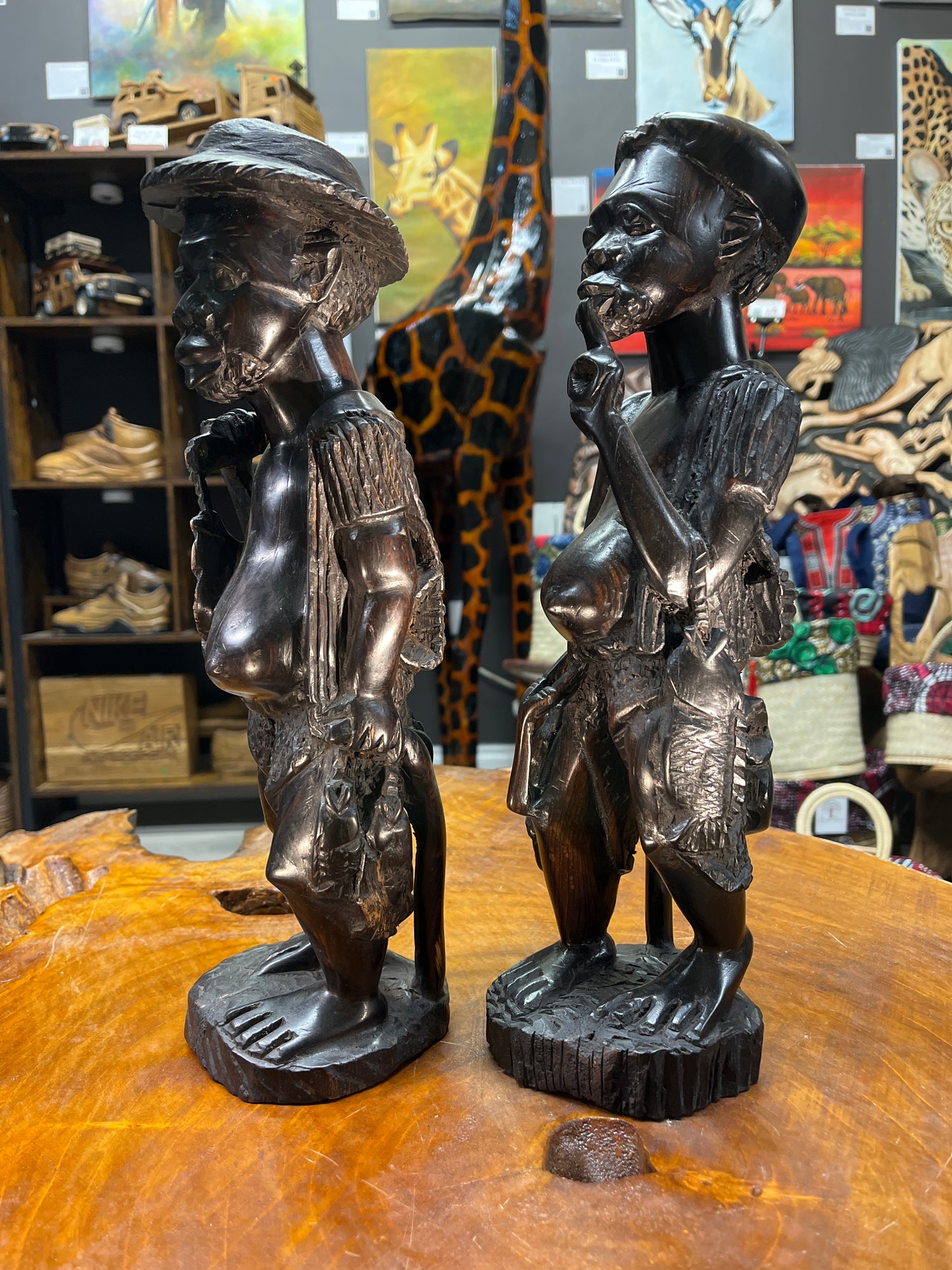 Pair of Ebony Hand Carved Fisherman