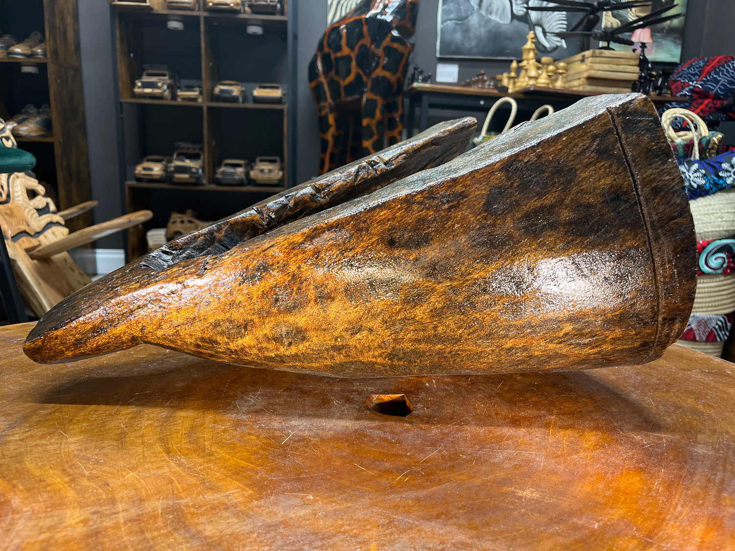 Reclaimed Stunning and Unique Lake Malawi Canoe End Display Dish - Polished and Hand Made