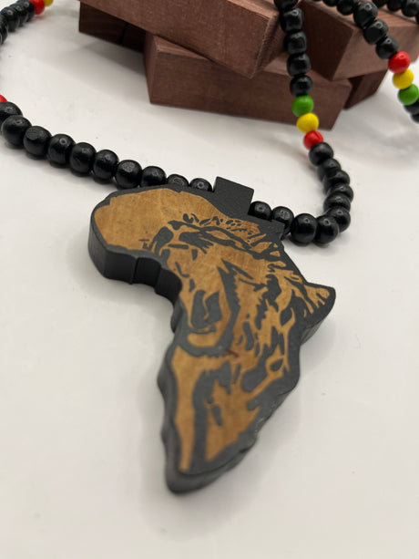 Black And Brown Beaded Necklace with Africa Country Shaped Pendant