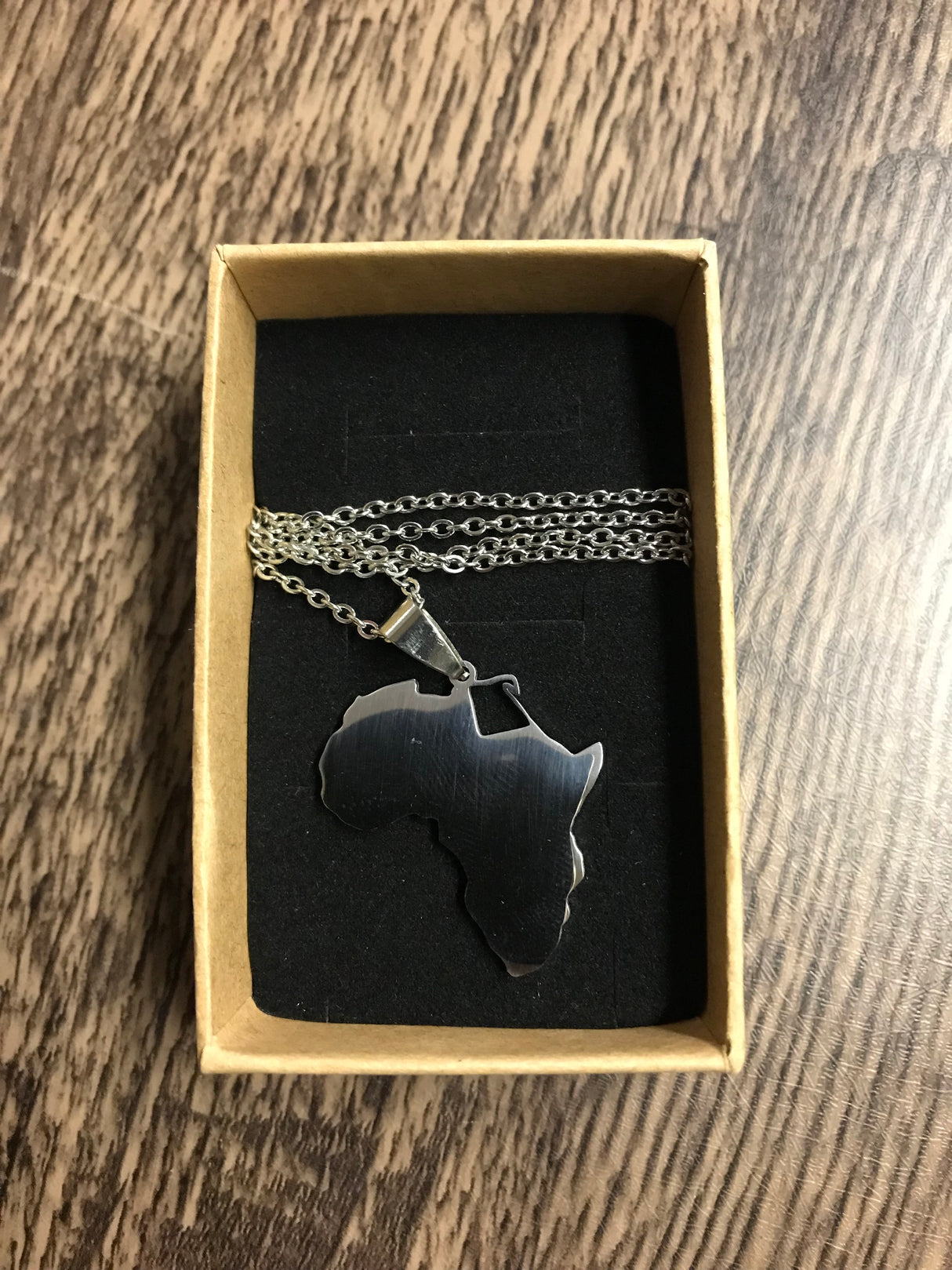Africa Shape Country Outline Silver Necklace 60cm Chain