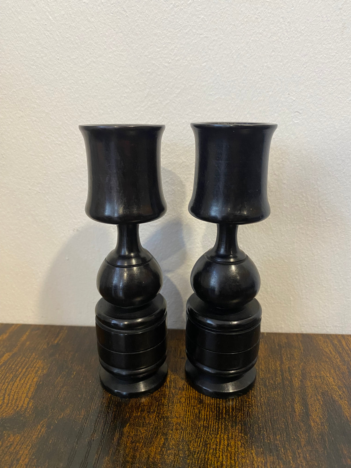 Pair of Handmade Ebony Candle Holders