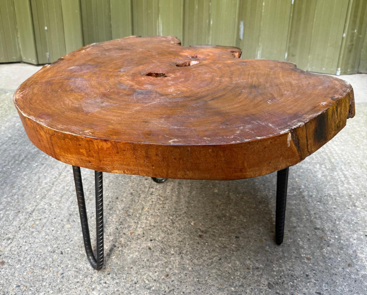 Tree Trunk Table With Rebar Steel Legs