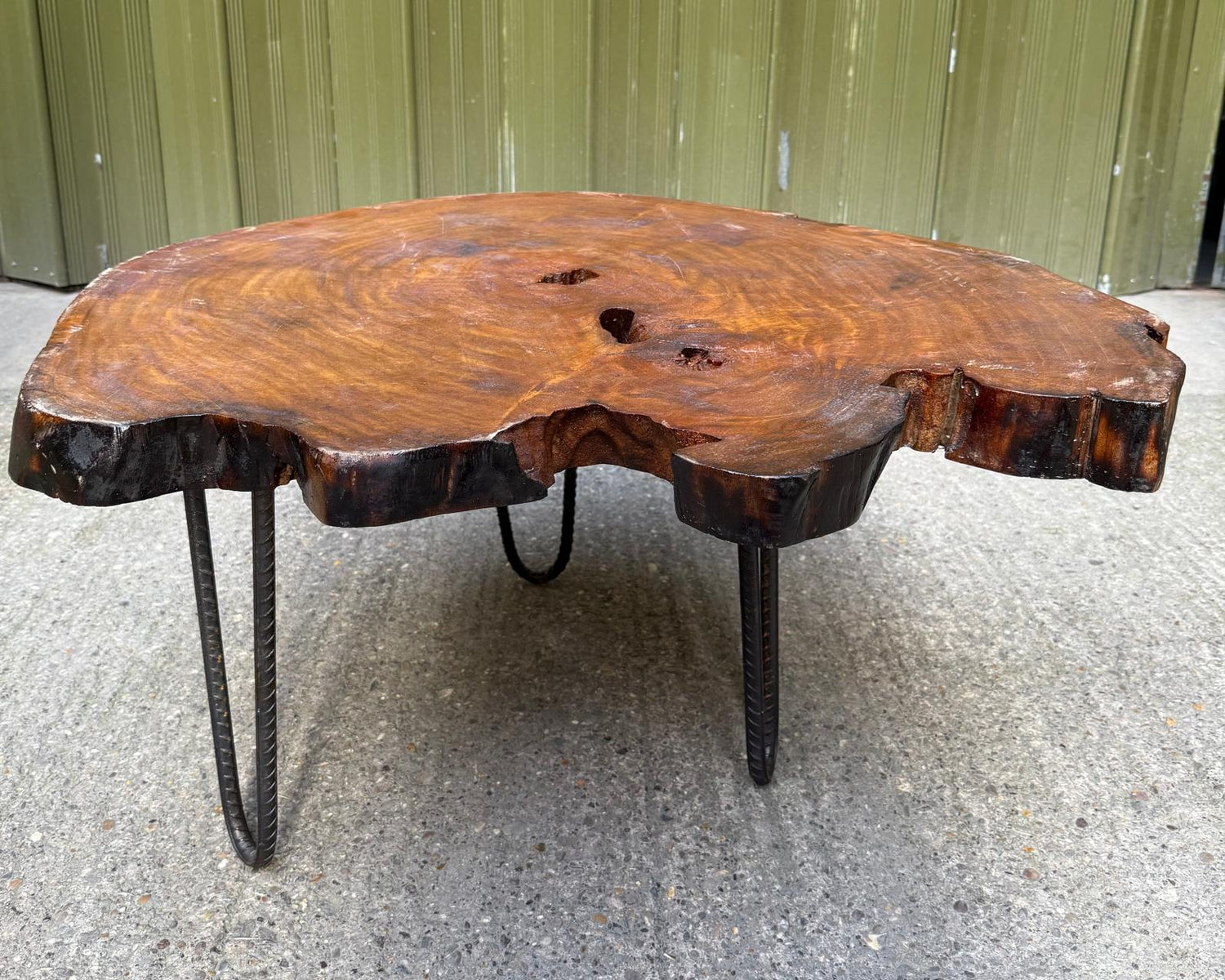 Tree Trunk Table With Rebar Steel Legs