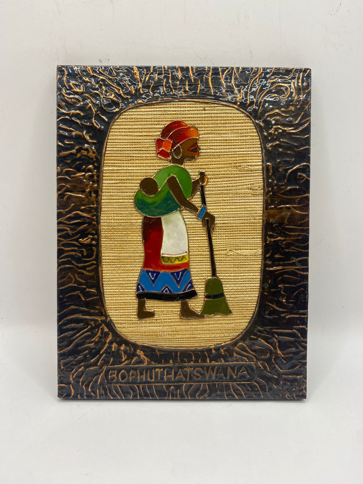 African Framed Basuto Woman in Cloisonné enamelled Copper and Colour