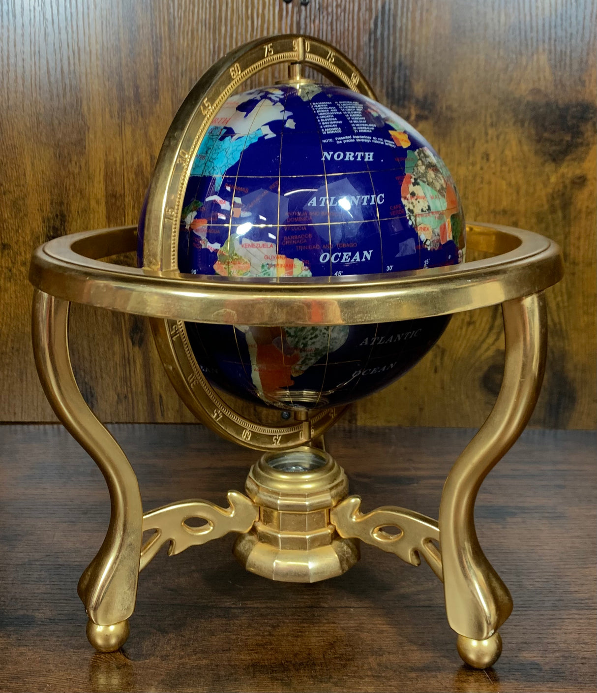 Navy Gemstone Globe With Metallic Brass Cradle