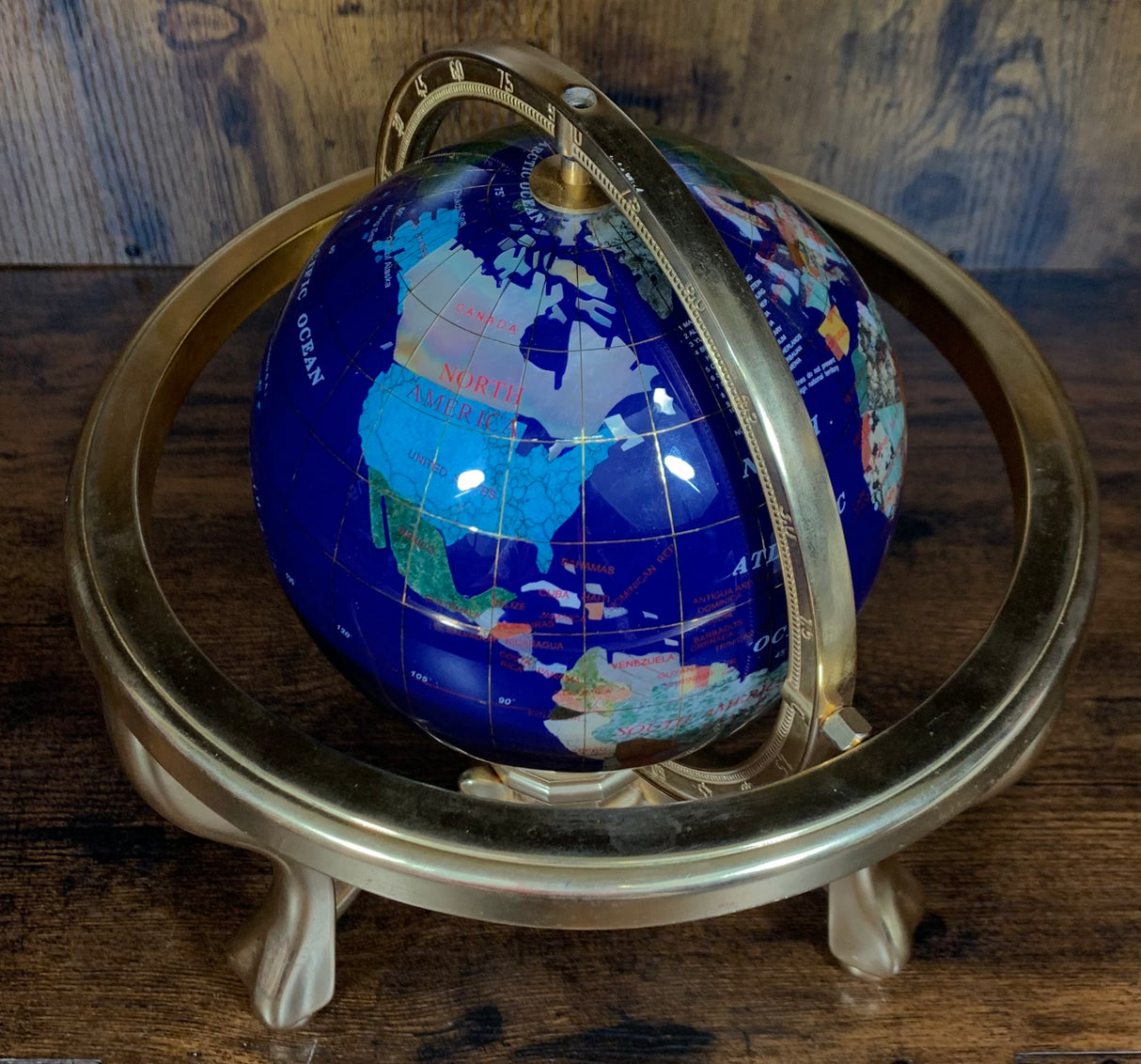 Navy Gemstone Globe With Metallic Brass Cradle