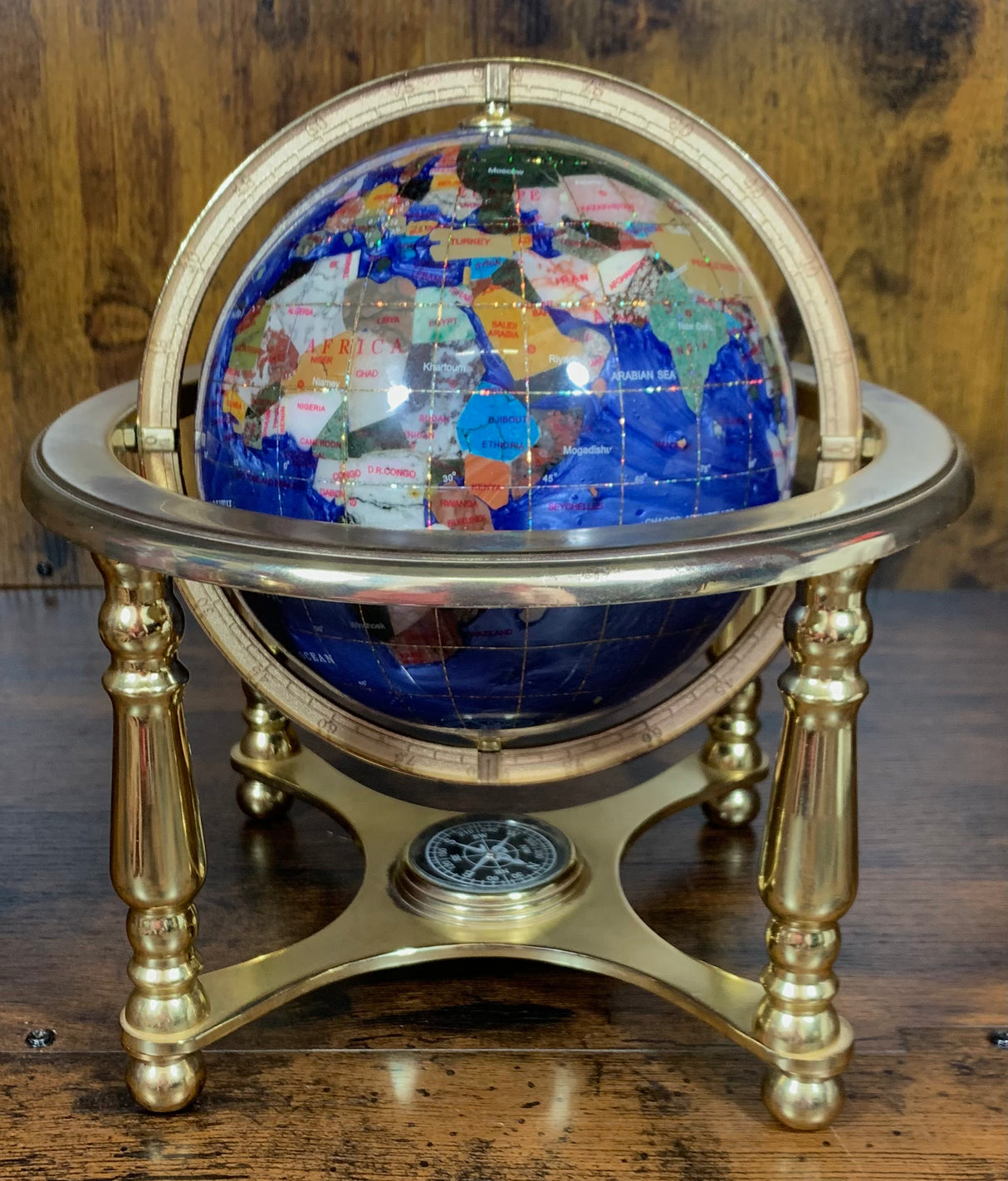 Navy Gemstone Globe With Metallic Brass Cradle