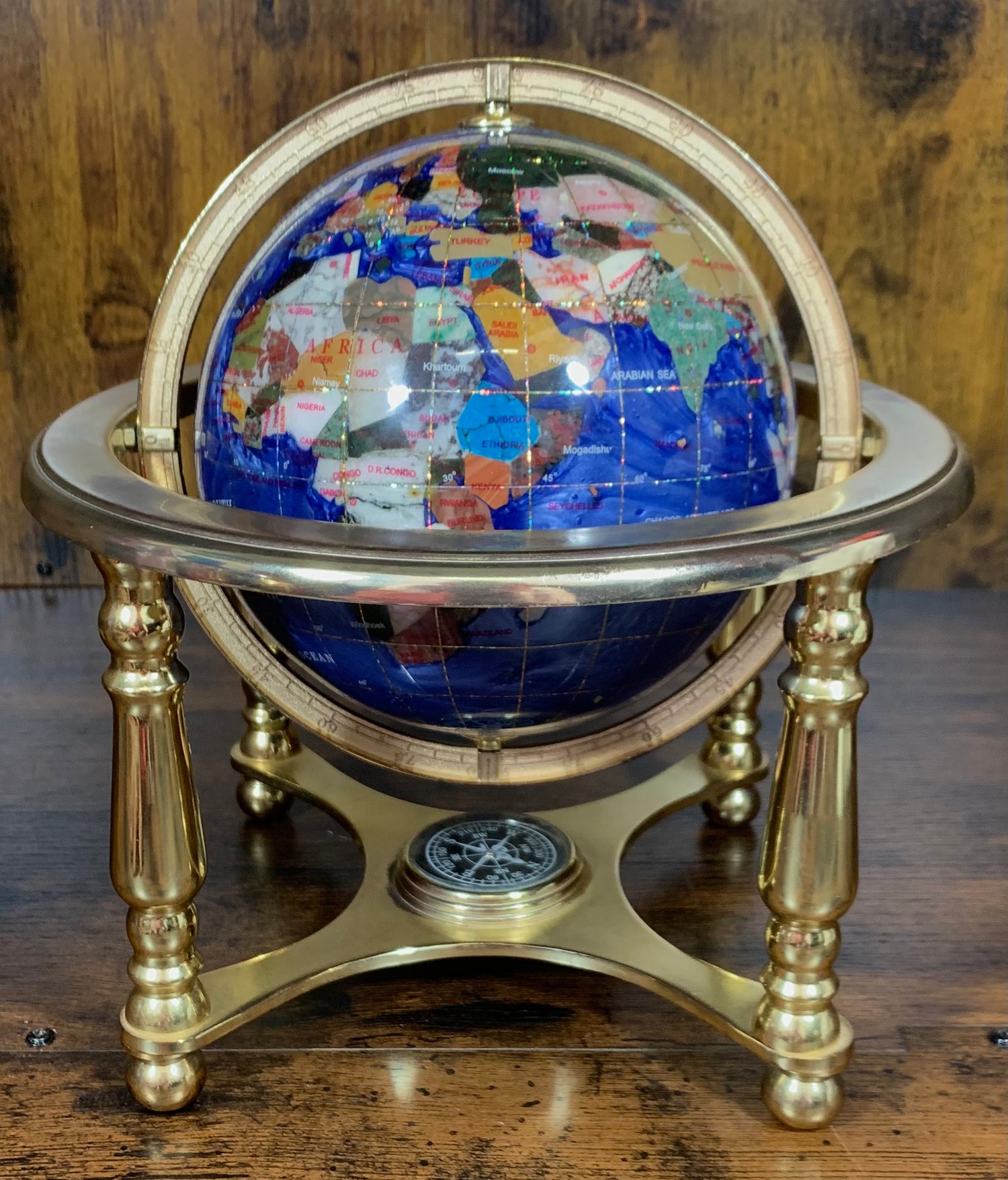 Navy Gemstone Globe With Metallic Brass Cradle