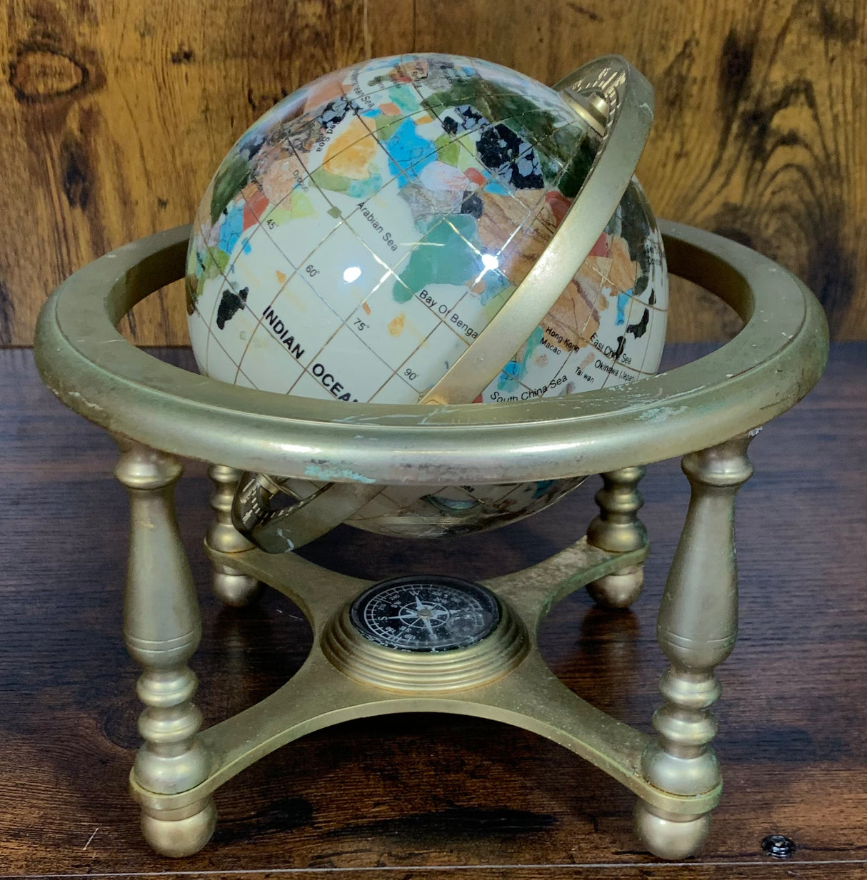 Beige Gemstone Globe With Matte Brass Cradle