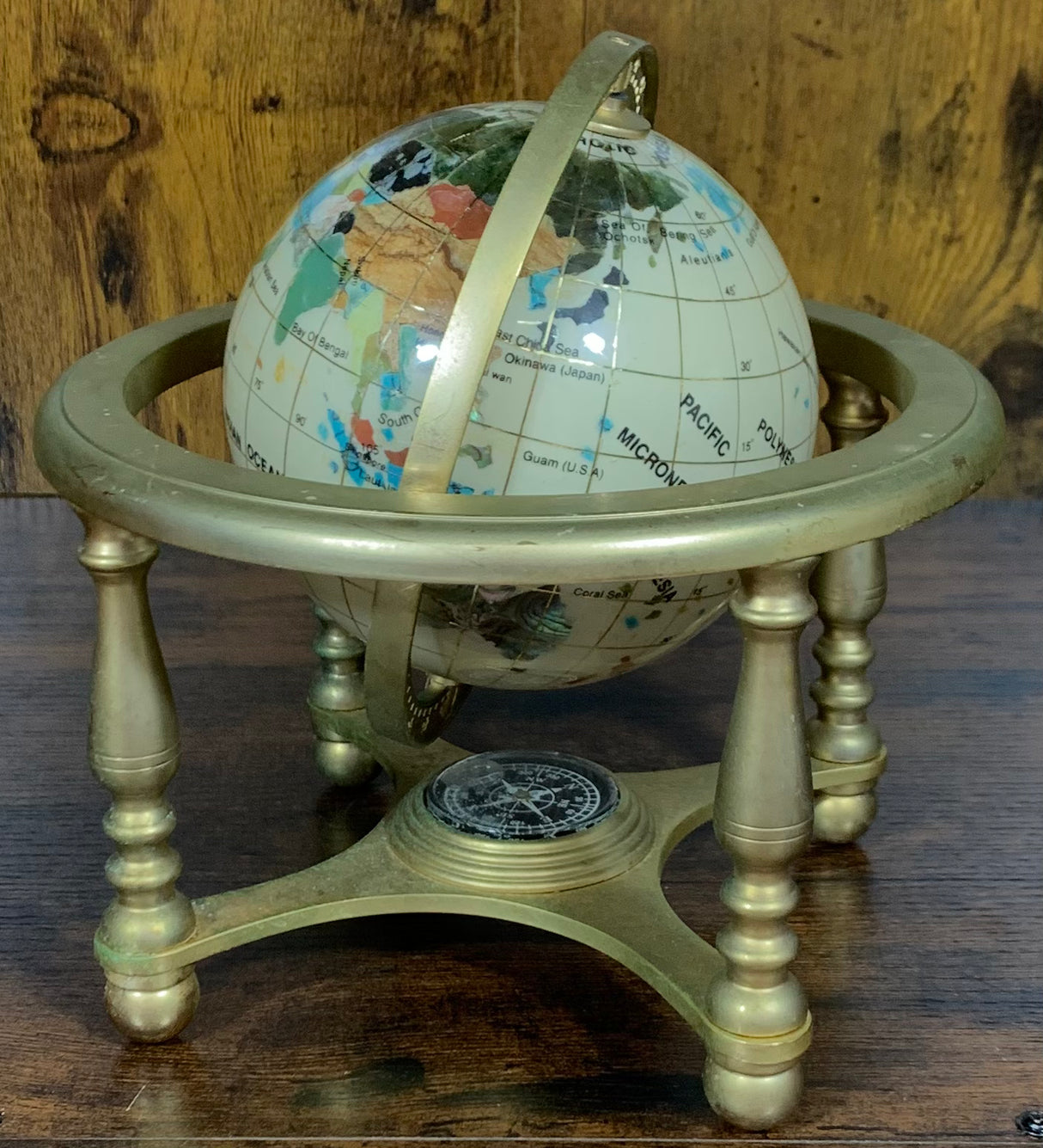Beige Gemstone Globe With Matte Brass Cradle