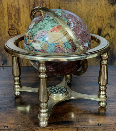 Brown Gemstone Globe With Metallic Brass Cradle