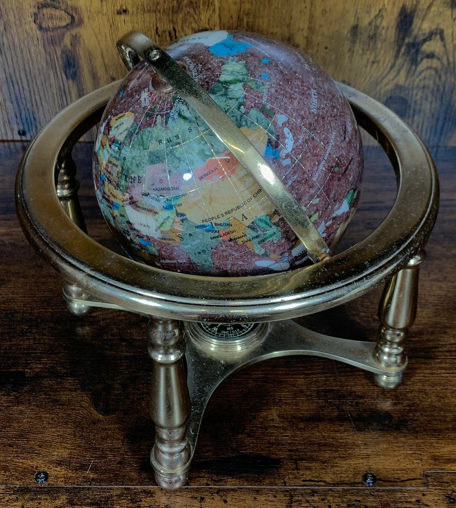 Brown Gemstone Globe With Metallic Brass Cradle