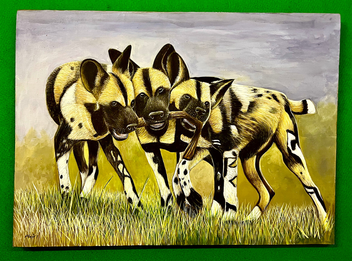 Acrylic Painting On Cloth - 'Brothers at Play'