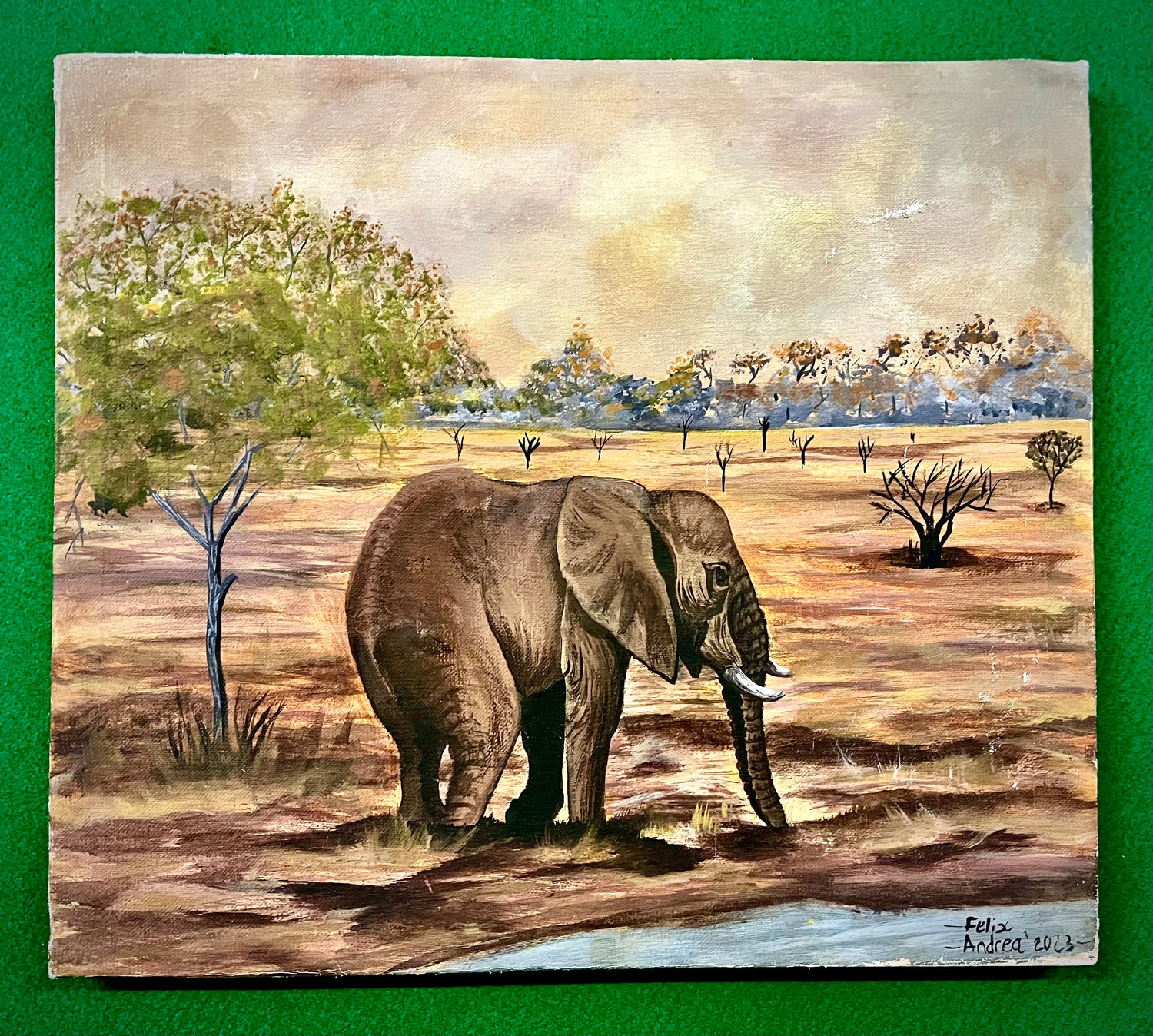 Acrylic Painting On Cloth - 'A Solemn Journey'