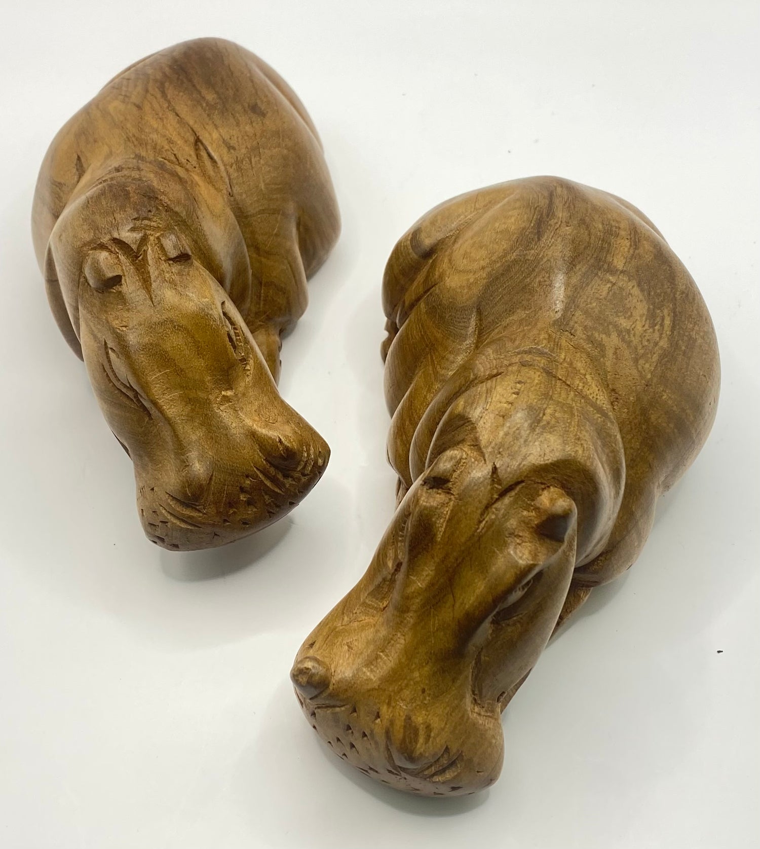 Hand Carved Mahogany Resting Hippos