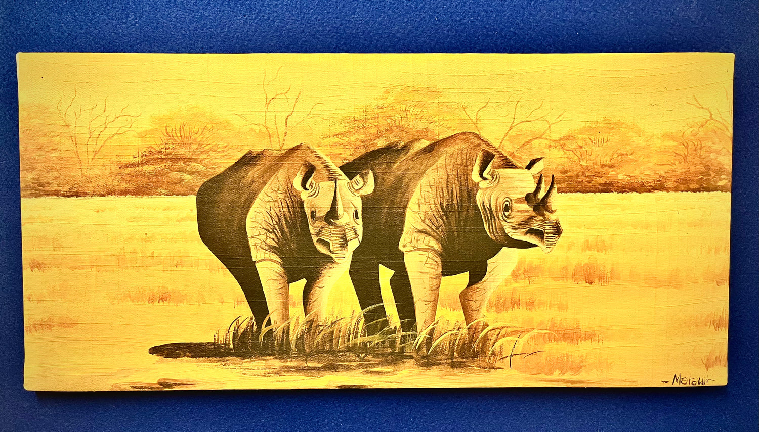 Acrylic Painting On Canvas - 'Watchful Rhinos'