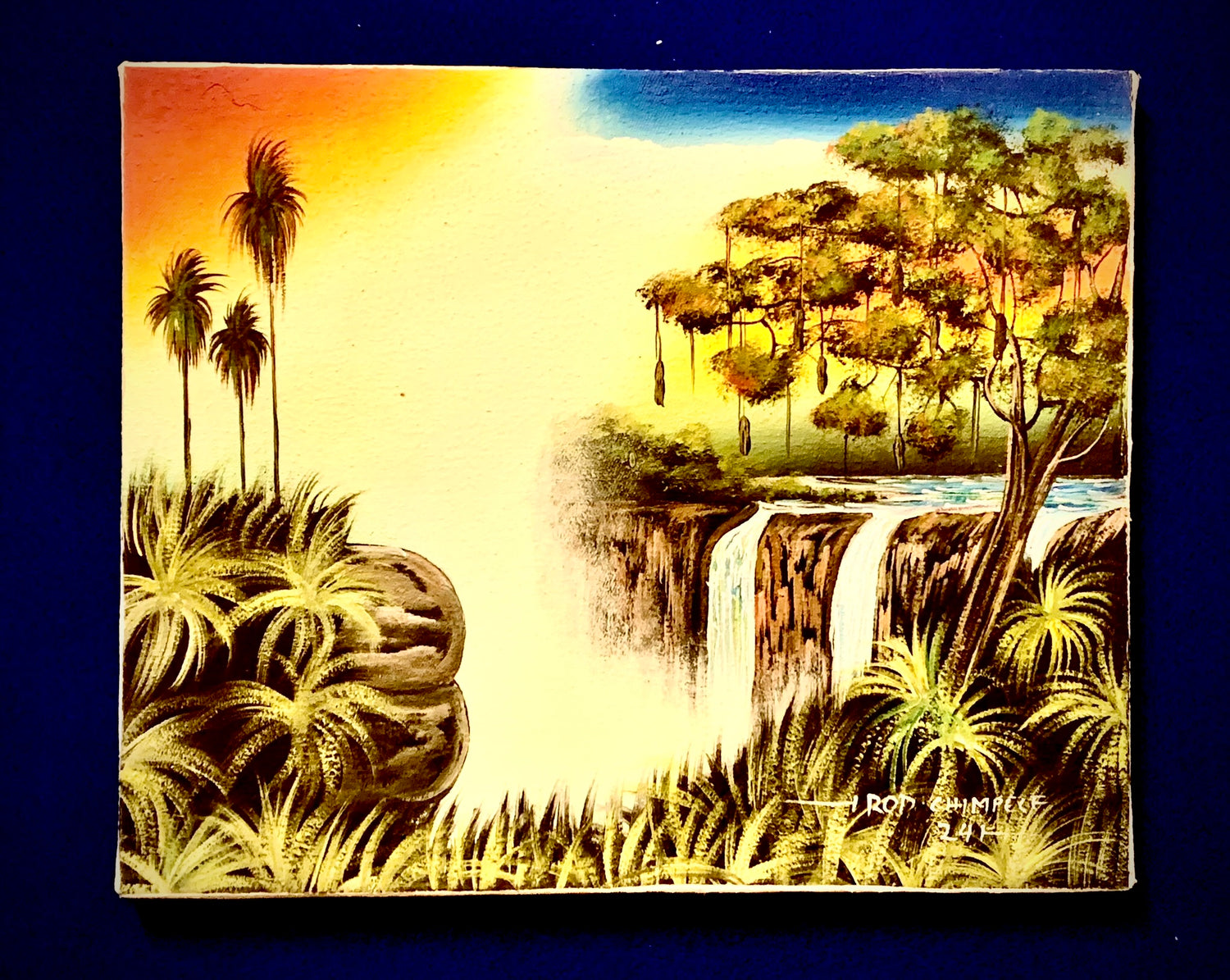 Acrylic Painting On Cloth - 'A Waterfall Scene'