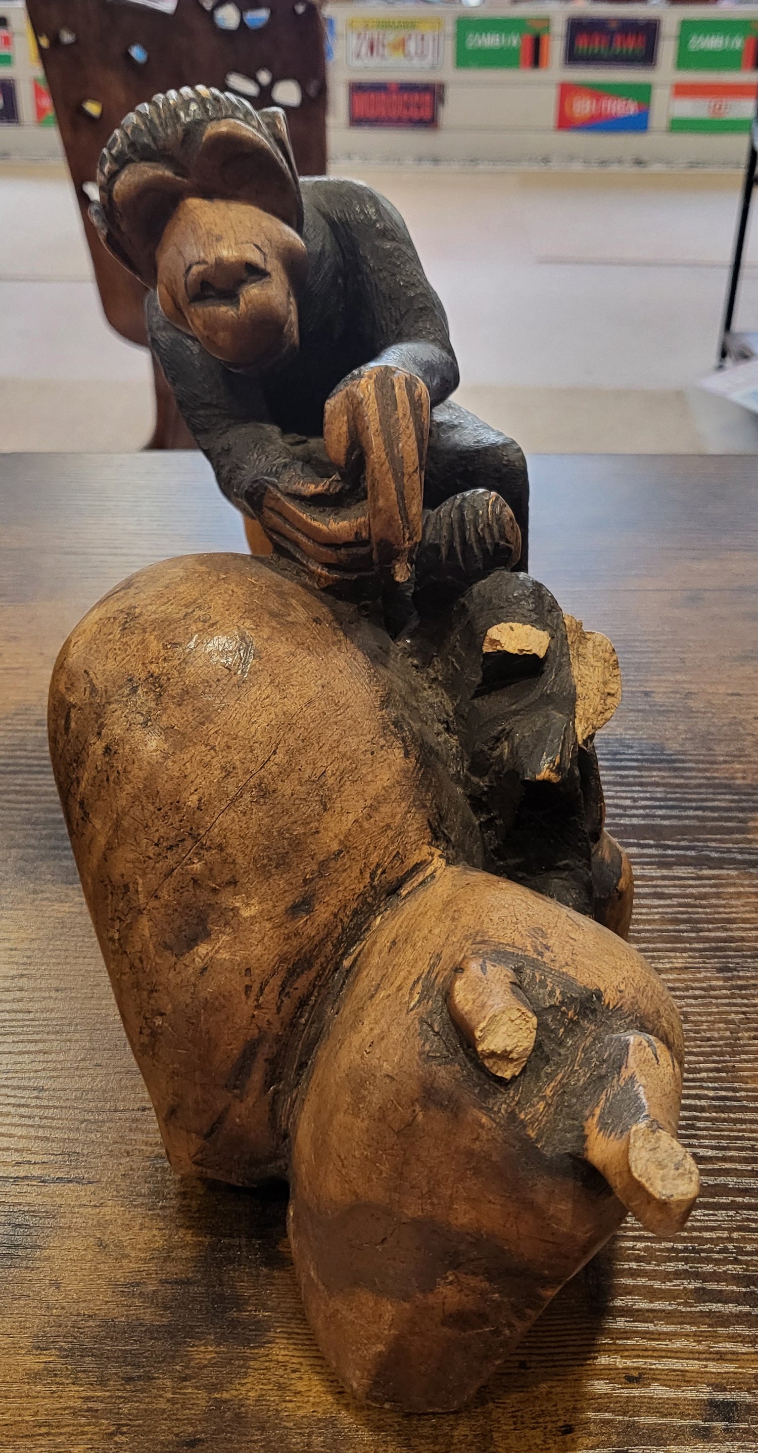 Monkey on the Rocks Mahogany Display Piece